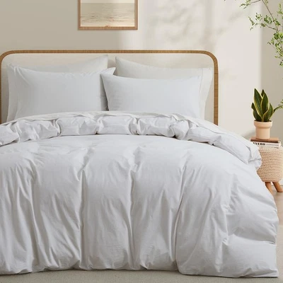 100% Washed Cotton Duvet Cover Queen Size, White Linen Like Breathable Natura... - Image 1 of 4