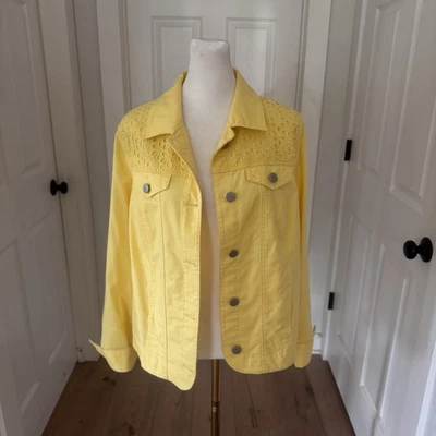Allison Daley Yellow Eyelet Detail Button-Front Denim Jacket Lightweight 10 M - Image 1 of 4