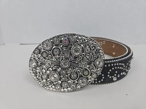 Nocona - Cinturón/hebilla de estrás de pelo de becerro negro - Talla L - Imagen 1 de 8