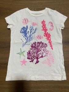 NWOT J.Crew White Sea Ocean T-shirt size 8 Embellished Fish Starfish Seaweed - Picture 1 of 8