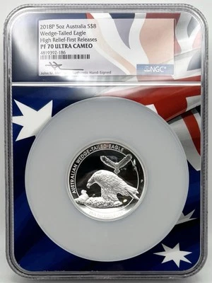 2018P Australia 5 oz Silver Wedge-Tailed Eagle PF70 UCAM NGC Mercanti Signed - Image 1 of 2