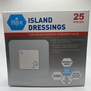 25pcs Med Pride Island Dressing 4” x 4” Non-Woven Adhesive Gauze – Exp 2029. - Picture 1 of 9