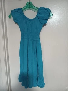 UNBRANDED GIRLS MAXI DRESS TURQUIOSE SHORT SLEEVES SIZE 5-6 - Picture 1 of 3