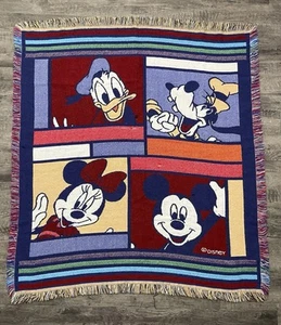Vtg Disney Mickey Minnie Mouse Pluto Donald Duck Tapestry Throw Blanket 54 X 48 - Picture 1 of 9