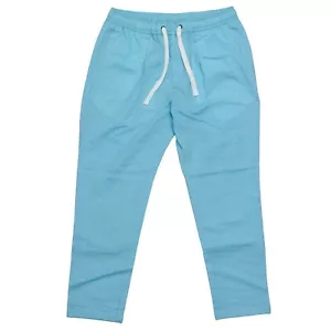 Mens Blue Seersucker Jogger Pants M Drawstring Chinos Loose Fit Casual Beach - Picture 1 of 6