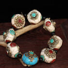 Bracelet antique collection coquille tibétaine incrustée rouge pin vert pin pierre précieuse
