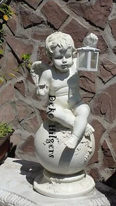 Engel Lampe Teelicht Figur Sitzend Kugel Gartenfigur Dekofigur Dekoration 38+ - Picture 1 of 4