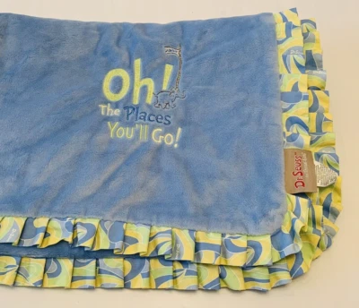 Dr. Seuss Oh! The Places You'll Go Baby Security Blanket Blue Ruffle Trend Lab - Image 1 of 4