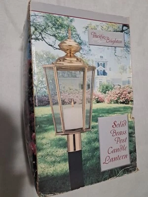 Vintage Pacific Brighton Solid Brass Post Candle Lantern 1998 New In Box - Image 1 of 4