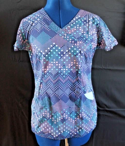kollo Barco Medical Scrub Top # 8107 Size S Navy Pink Polka Dots - Picture 1 of 11