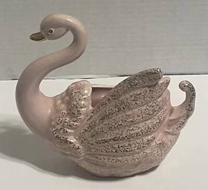 VTG MCM Pink Gold SWAN Ceramic Wall Pocket Hollywood Regency 7”H~635~~F - Picture 1 of 6