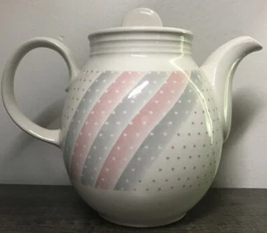 Churchill England Tea Coffee Pot White Pink Grey Holds 4 Cups Vintage - Picture 1 of 12