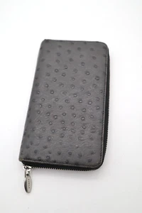 Furla Embossed Ostrich Leather Zip Around Continental Wallet Clutch Gray - Picture 1 of 7