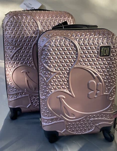 Disney Mickey Mouse Set Rose Gold Spinner FUL Suitcase Hard Luggage 21" And 25” - Picture 1 of 5