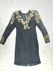 Scala Vintage Fully Beaded Illusion Neck Sheath Dress Size XL Black Gold Silver