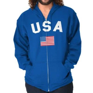 Patriotic USA Flag United States of America Sweatshirt Zip Up Hoodie Men Women - Picture 1 of 8