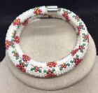 Vintage Christams Holiday Costume Floral Glass Beaded Wrap Bracelet B342
