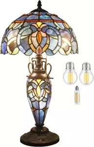 Tiffany Style Lamp Blue Purple Cloud Stained Glass Table Lamp 12X12X22 Inches Mo - Picture 1 of 6