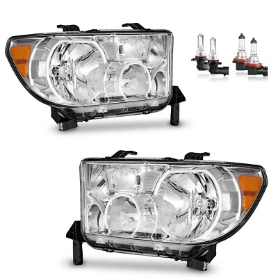 Pair Headlights Chrome For 2007-2013 Toyota Tundra 2008-2017 Sequoia w/ Bulbs Foto 1 de 4