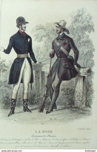 Gravure La mode 1840 n°40 Redingote costumes de chasse (travestissement) - Picture 1 of 1