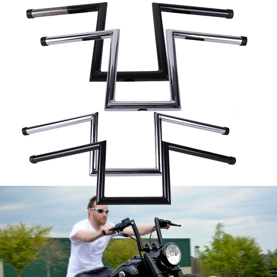 1" Motorcycle 8" & 10-1/2" Rise Ape Hanger Handlebars Z-Bar Drag Bars For Harley - Image 1 of 4
