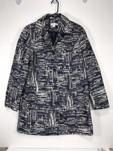 Coldwater Creek Womens Trench Coat Rain Jacket Size S 8 Navy Blue Geometric - Picture 1 of 3
