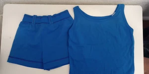 Vintage Athletic Set Tank top & Shorts Teen Size 12 Blue Colorful Stitch Nylon - Picture 1 of 10