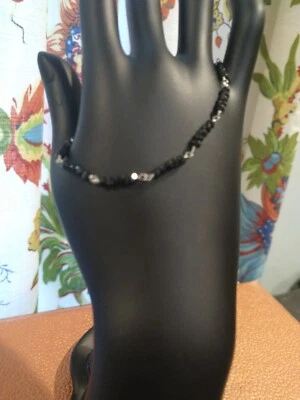 Pulsera Estación Slvr Esterlina Cuentas Espinela Negra Tailandesa Natural, 7.5" TGW 8.00 cts Foto 1 de 4