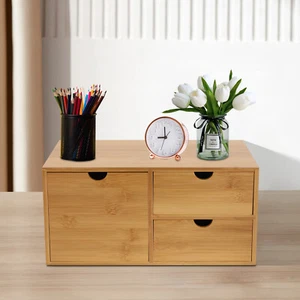 Schreibtisch Organizer Schubladen Büro Desktop Aufbewahrung Bamboo Box - Photo 1/16