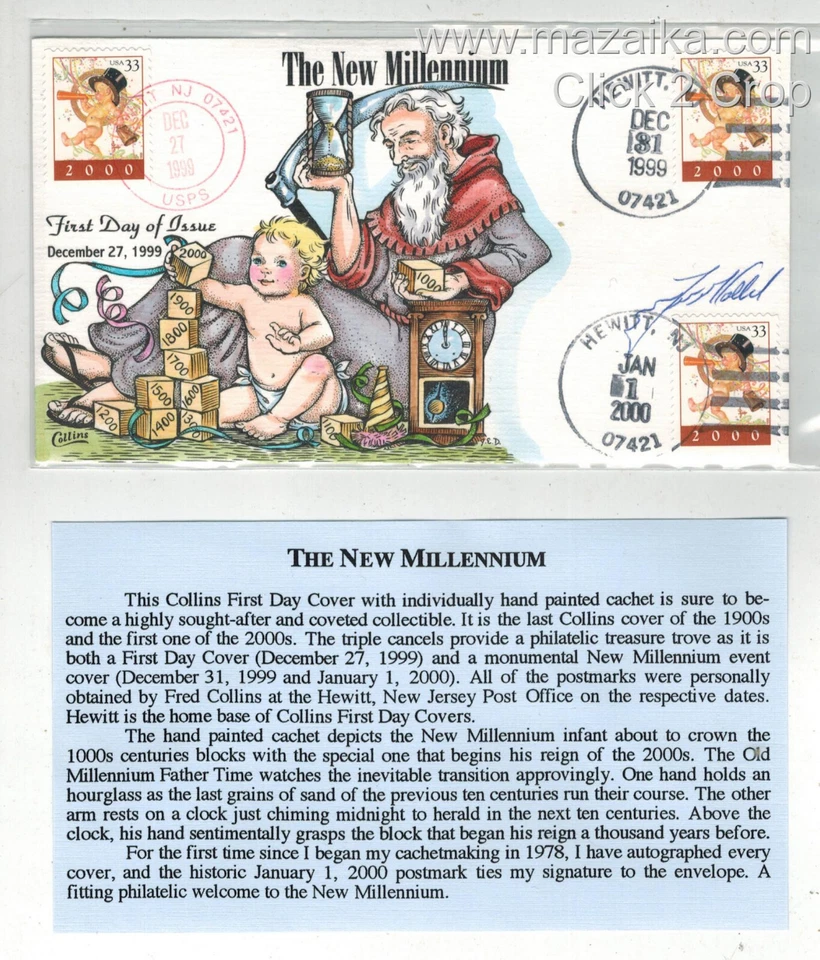 COLLINS HANDPAINTED THE NEW MILLENNIUM DUAL CANCEL 1999/2000 & CARD&  SIGNED - Image 1 of 1