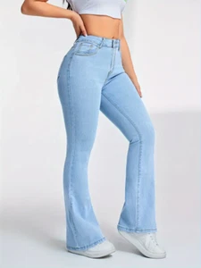 Jeans Damen High Waist Loose Schlaghose Stretch MomJeans Denim Bootcut Boyfriend - Bild 1 von 11