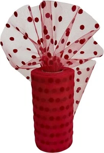 Red Polka Dot Tulle Decor - 6" x 25 Yards, Wedding, Christmas, Valentine's Day - Picture 1 of 3