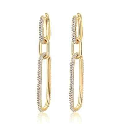 Pendientes de aro ovalados colgantes con clip de papel largo de diamantes cultivados en laboratorio de 2 quilates de oro de 10 quilates Foto 1 de 4