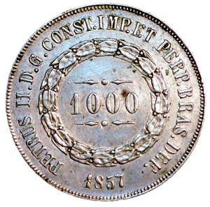Brazil 1000 Reis 1857 Pedro II Silver KM# 465