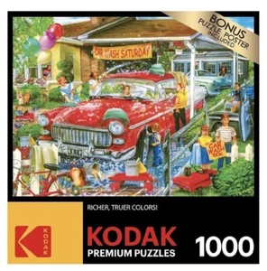 Kodak Premium Jigsaw Puzzle Car Wash Saturday 1,000 Pieces With Bonus Poster*New - Picture 1 of 2