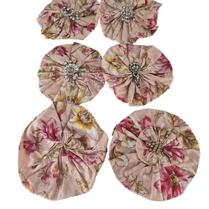 Handmade Pink Fabric Flowers x 6 Embellishments Elastic Hair Ties Napkin Rings - Picture 1 of 8