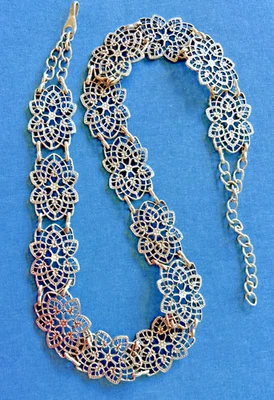 Cinturón de cadena de eslabones de libro de filigrana tono plata antiguo vintage oxidado 36”+ años 60’s-70’s Foto 1 de 4