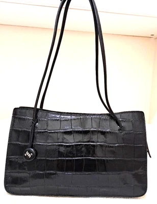 Bolso de Hombro Monsac Original Cuero Cocodrilo Negro Repujado Doble Asa Foto 1 de 4