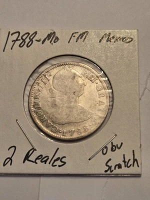 1781 Spanish Colonial Mexico Silver FF 2 Reales Pirate Treasure Coin Carlos II - Image 1 of 2