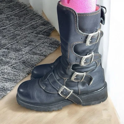 Botas de cuero GBX de colección de los años 90 con hebillas talla 12 Combate Motociclista Punk Gótico Emo Grunge Foto 1 de 4