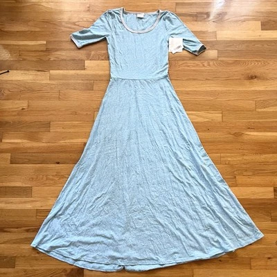New NWT Lularoe Ana Maxi Dress Women's Heather Blue Grey  Ringer Size Small - Image 1 of 4