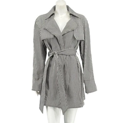 Abrigo Worth para mujer mediano marrón blanco a rayas trinchera bolsillos con cinturón elástico preppy Foto 1 de 4