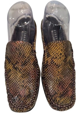 Stuart Weitzman Women Shoes Sz 8.5 Brown Snakeskin Mules SlipOn Classic Designer - Image 1 of 4