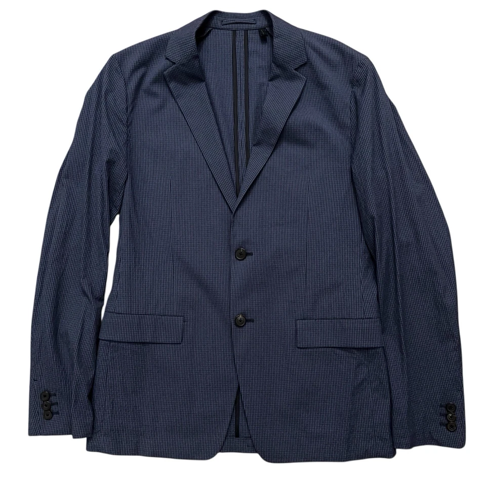 Theory Blazer Jacket Mens 38 Simons Boone Unconstructured Cotton Check Blue - Image 1 of 4