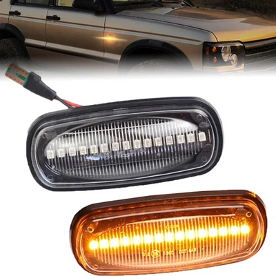 2x For Land Rover Discovery 2 Defender Front Fender Amber LED Side Marker Lights - Изображение 1 из 4
