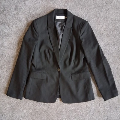 Chaqueta Blazer Calvin Klein Para Mujer Negra A Rayas Un Botón Talla 10 Foto 1 de 4