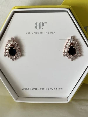 Bomb Party Earrings “A Tide Pulled Heart” ER82687 studs Black Onyx CZ Rose Gold - Image 1 of 4