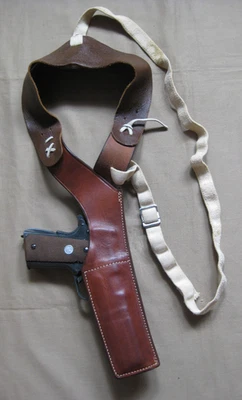 VINTAGE SAFARILAND MONROVIA CA LEATHER SHOULDER HOLSTER LGE FRAME AUTO COLT .45 - Image 1 of 4
