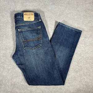 Pantalones de mezclilla Hollister para hombre 31x30 ajustados rectos azul lavado oscuro bigote desteñido Y2K - Imagen 1 de 15
