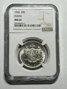 1920 P Maine Commemorative Silver Half Dollar NGC MS 64 Blast White Nice Grade - Picture 1 of 4